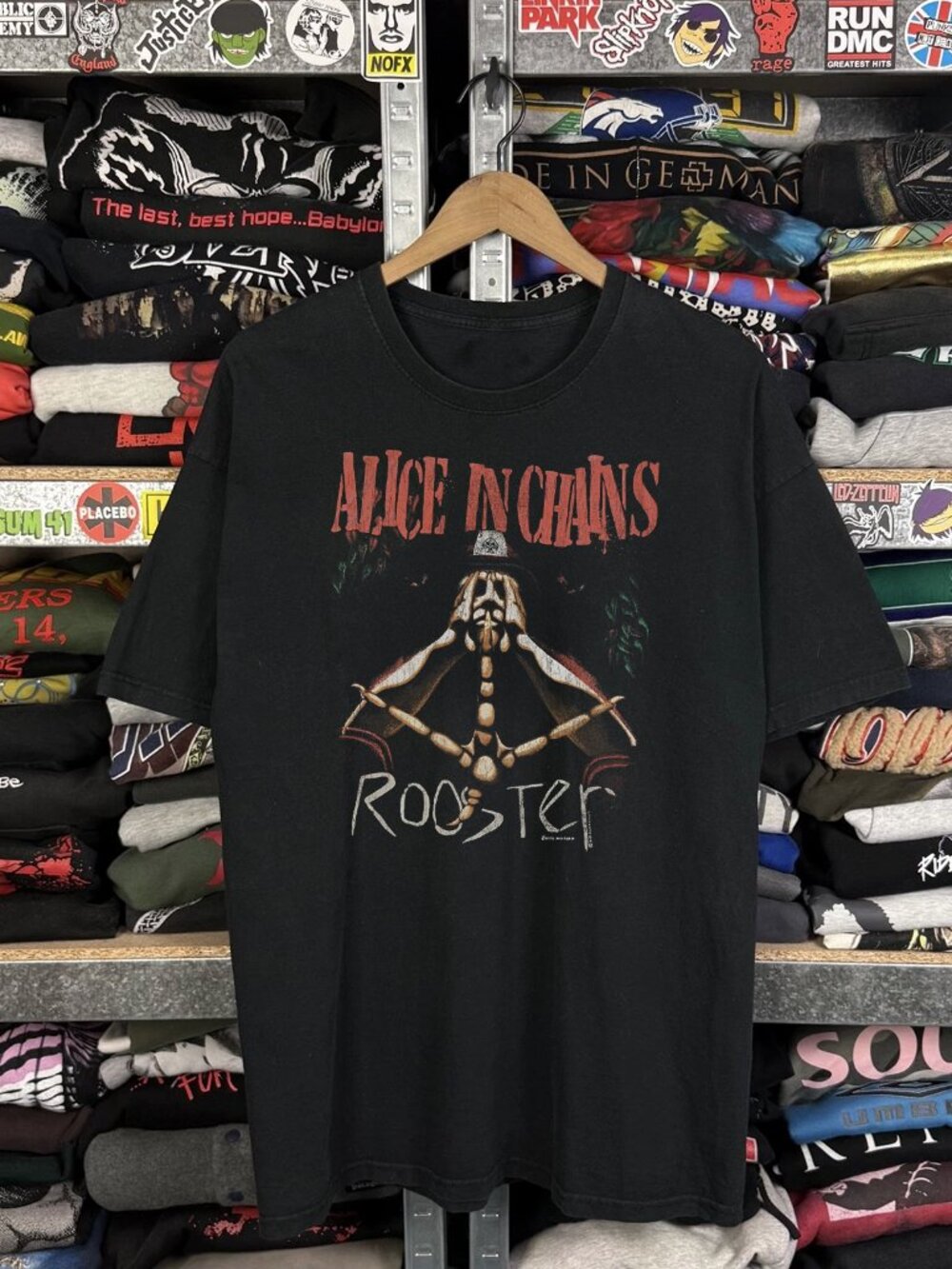 Rare Alice In Chains Rooster Washed Black Tee